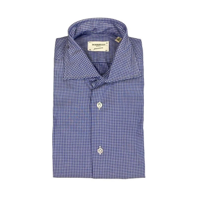 Camicia uomo Borriello Napoli - Fantasia micro rombi - Colore blu/bianco