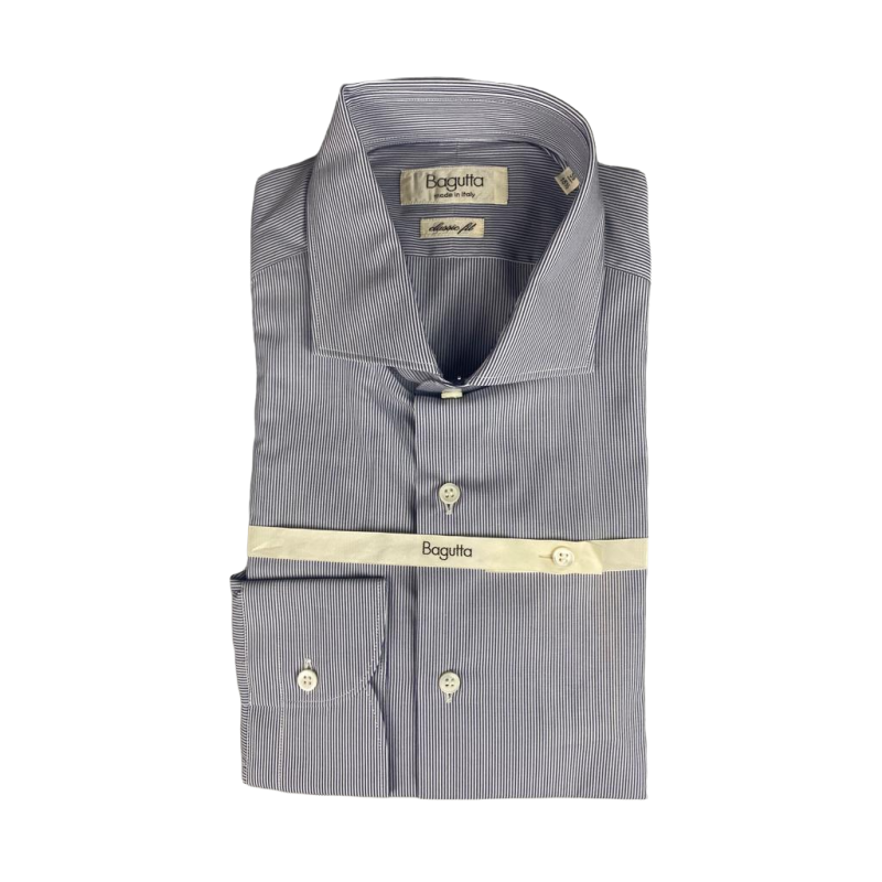 Camicia uomo Bagutta - Fantasia mille righe - Colore bianco/grigio