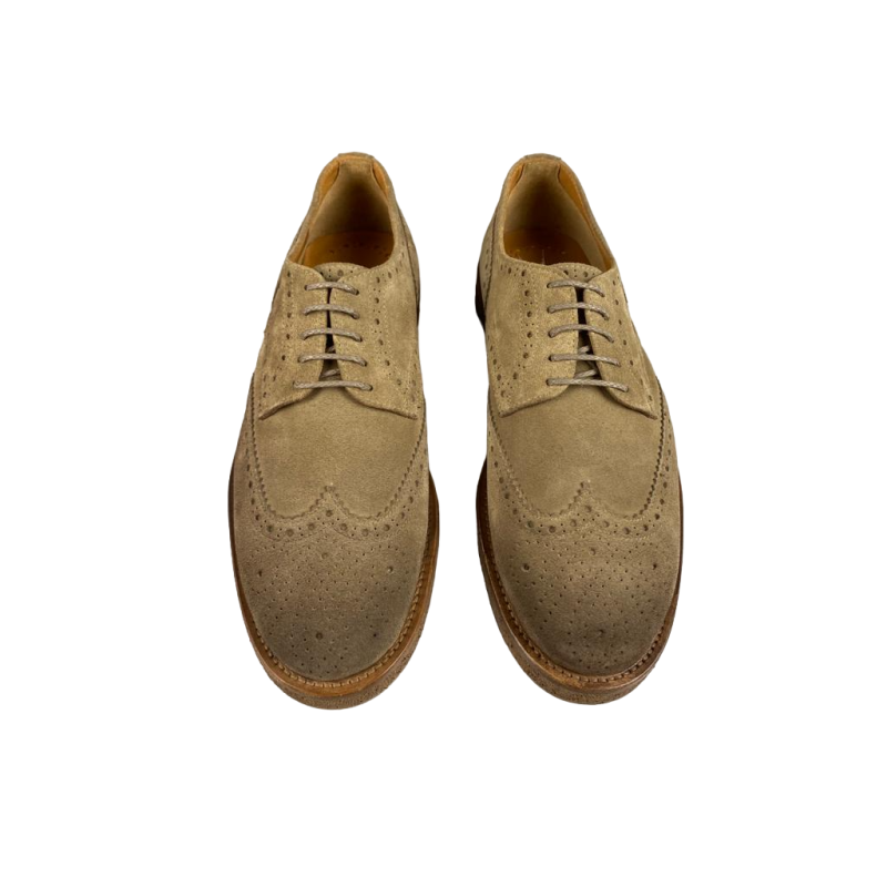 Scarpa uomo Doucal's - Brogue Derby Stringate - fiore e coda di rondine - in camoscio - Colore Sabbia