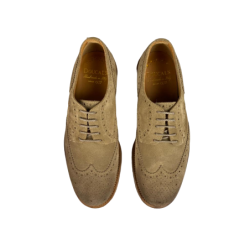 Scarpa uomo Doucal's - Brogue Derby Stringate - fiore e coda di rondine - in camoscio - Colore Sabbia