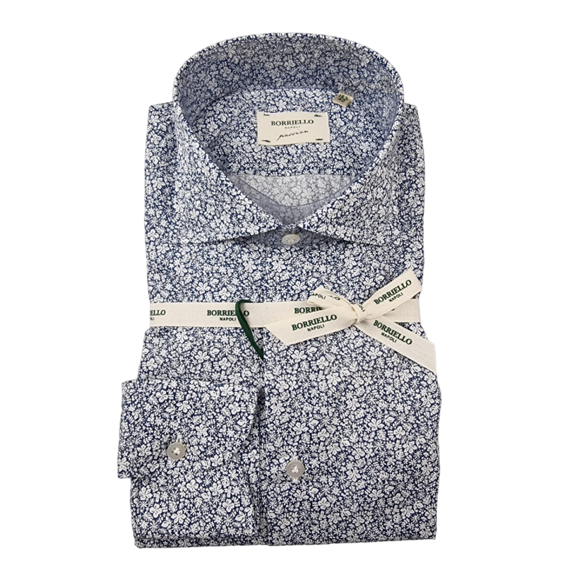 Camicia uomo Borriello - Fiori - Blu/bianco