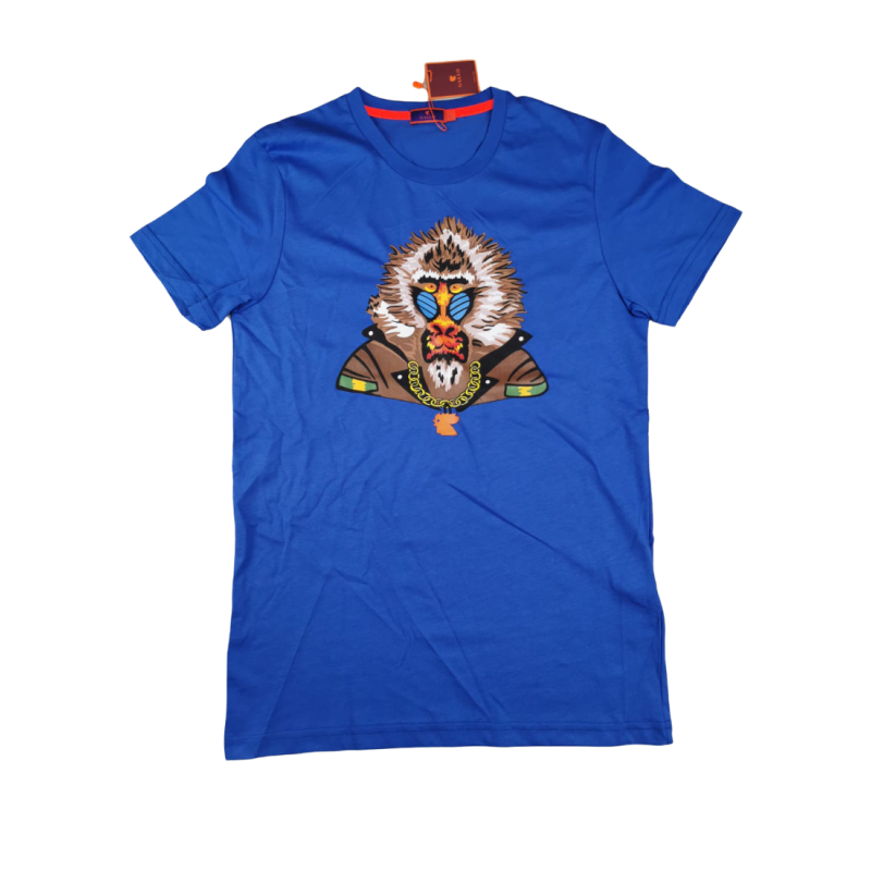 T-Shirt Gallo - Fantasia stampa babbuino - Colore blu