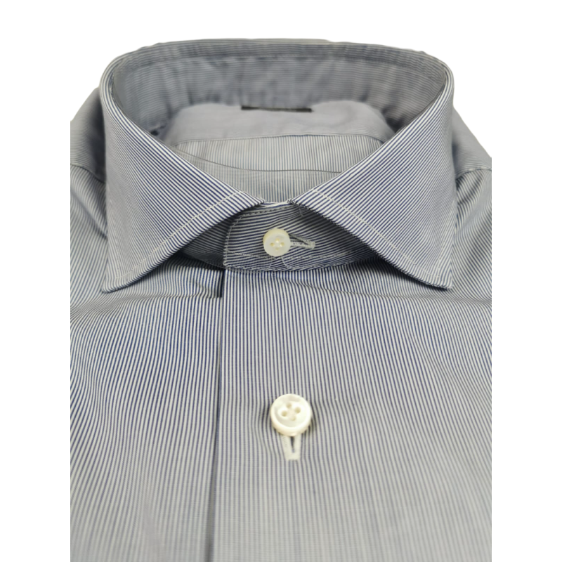 Camicia uomo Barba - Fantasia millerighe - Collo francese - Colore bianco/denim