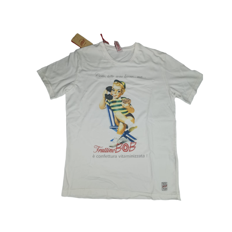 T-Shirt Uomo BOB -  Stampa HELL fruttino - Colore Bianco gesso